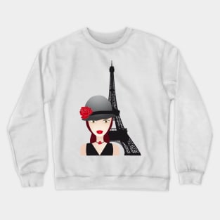 Vintage poster with beautiful girl in paris Crewneck Sweatshirt